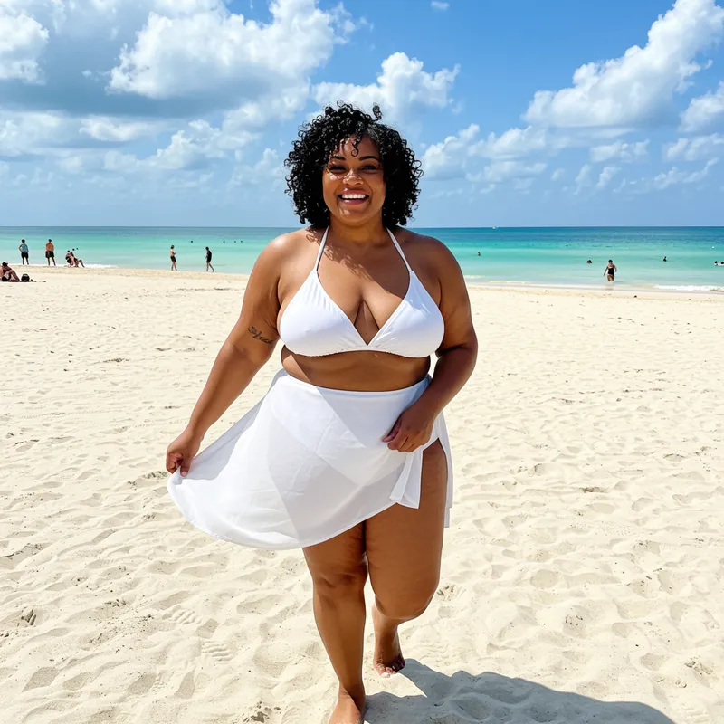 Bbw Granny in White Bikini at the Beach