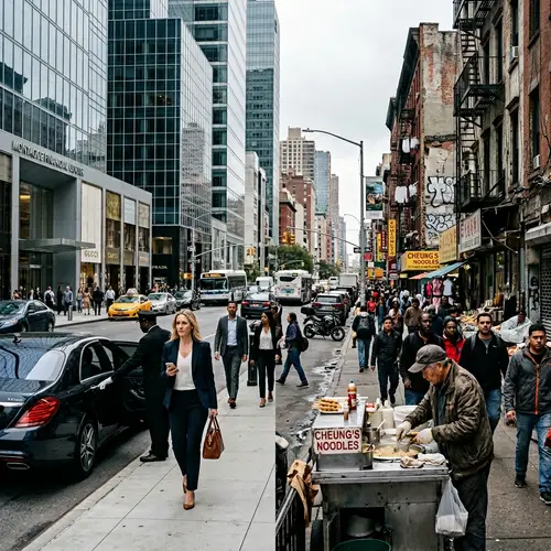 Income Inequality Illustration: Contrasting Modern Wealth and Poverty