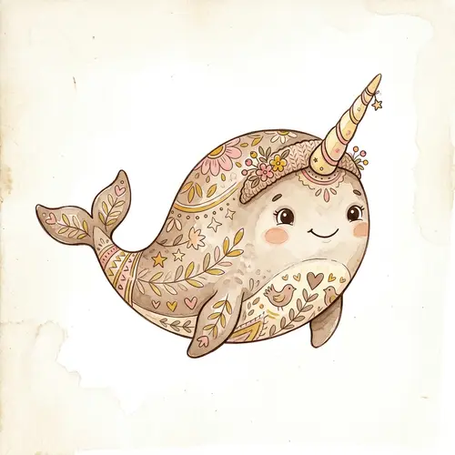 Charming Cartoon Narwhal for Children's Storybooks – Nordic Design