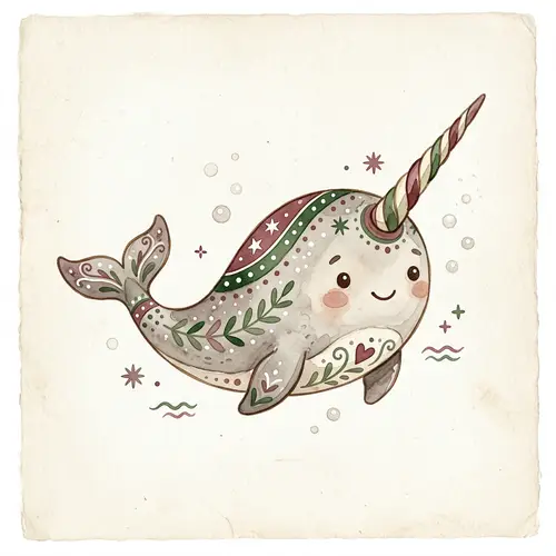Charming Cartoon Narwhal in Scandinavian Style