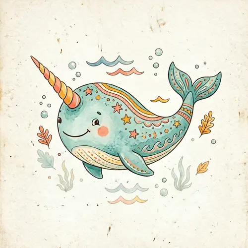 Charming Narwhal Cartoon in Nordic Style