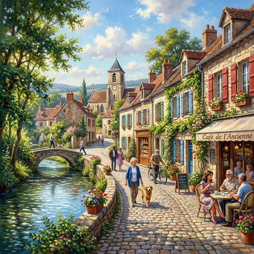 Charming Oil Painting of a European Village
