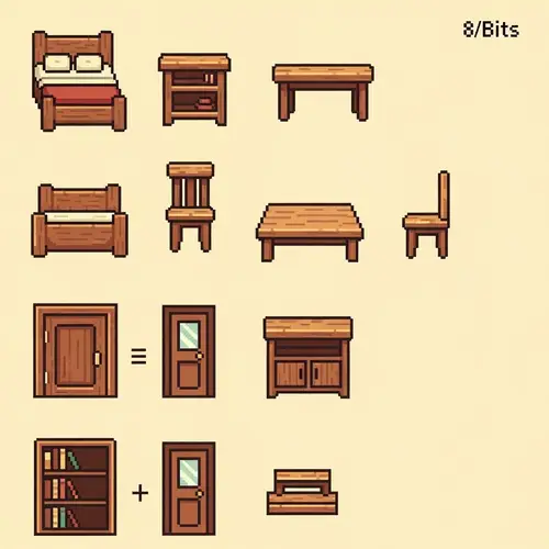 8-Bit Wooden Furniture Sprite Sheet