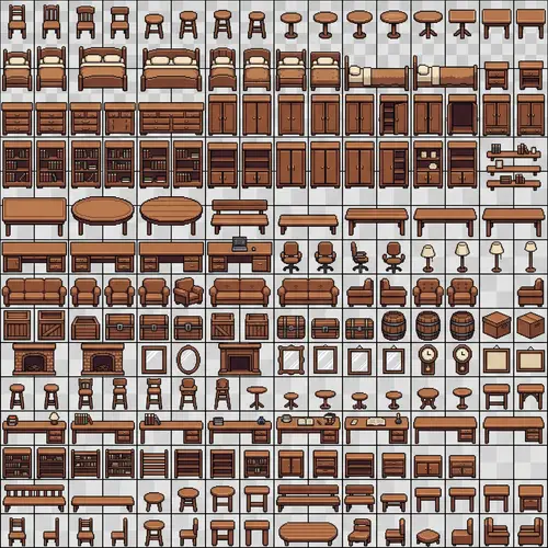 8-Bit Wooden Furniture Sprite Sheet