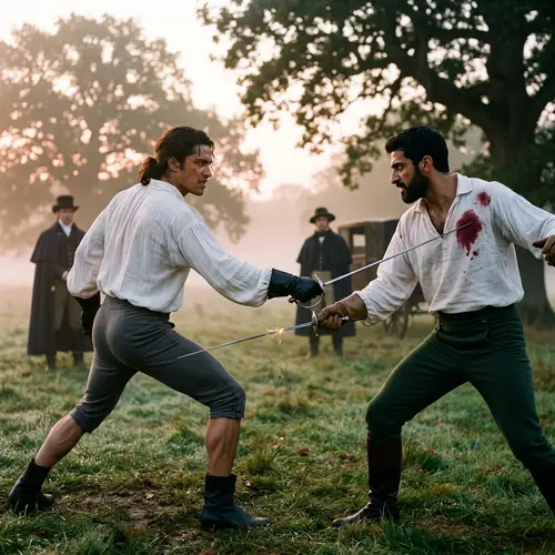 Regency Period Duel: Hispanic vs. Middle-Eastern Officer at Dawn