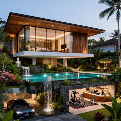 Modern Bali House Plan with Lush Garden and Pool