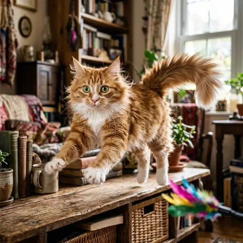 Wild & Eccentric Cat with Green Eyes and Ruffled Fur