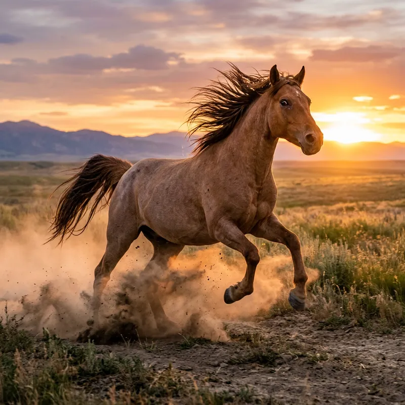 Majestic Crazy Horse Running in the Sunset