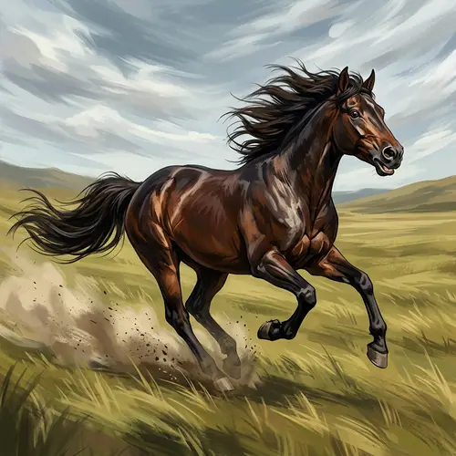 Powerful Horse Sprinting Across Open Field