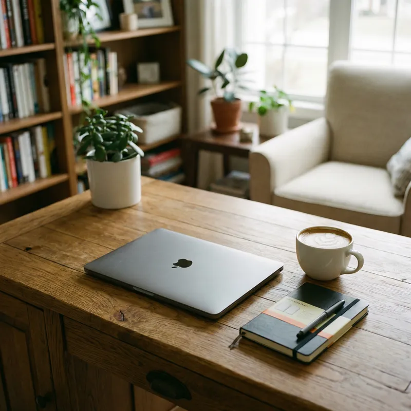 Stylish Laptop Setup in Home Office Workspace