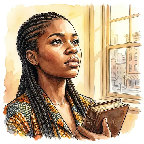 Young African-Descendant Woman Holding Bible with Determination and Faith