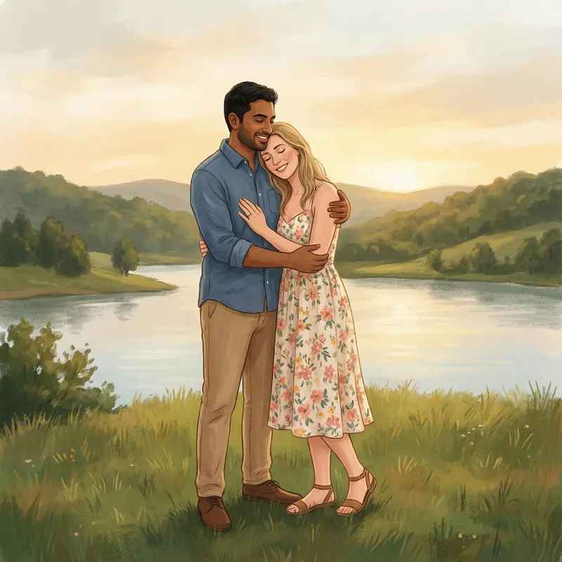 Romantic Love Image with Couple in Serene Setting Romantic Love Image with Couple in Serene Setting