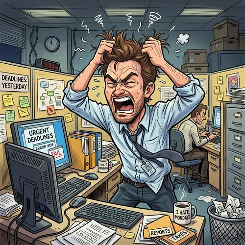 Frustrated Cartoon Character in Office