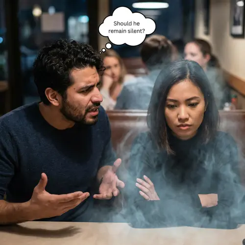 Intense Conversation Between Hispanic Man and Southeast Asian Woman