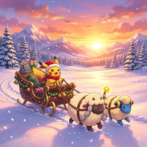 Vibrant Pokemon-style Creatures in a Winter Wonderland