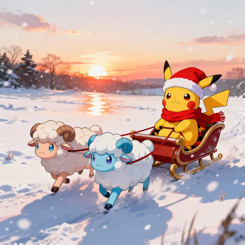 Vibrant Pokemon-style Creatures in a Winter Wonderland