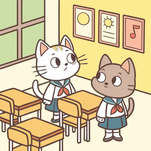 Adorable Cat Couple at Kids' School