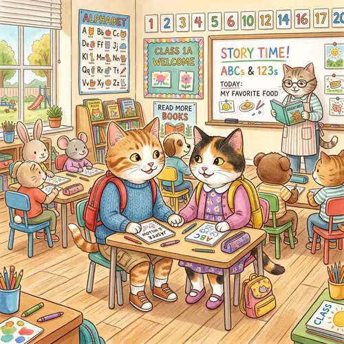 Adorable Cat Couple at Kids' School