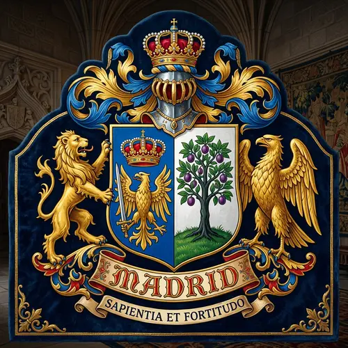 Heraldic Family Crest with Eagle and Plum Tree