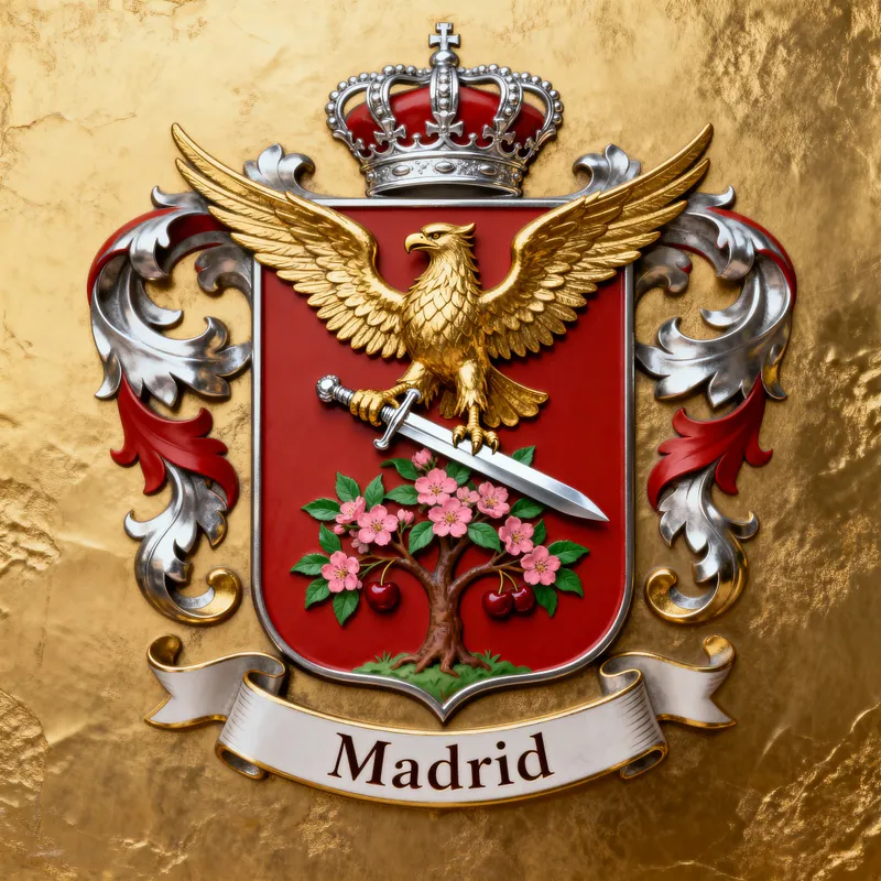 Heraldic Family Crest with Eagle and Plum Tree Heraldic Family Crest with Eagle and Plum Tree