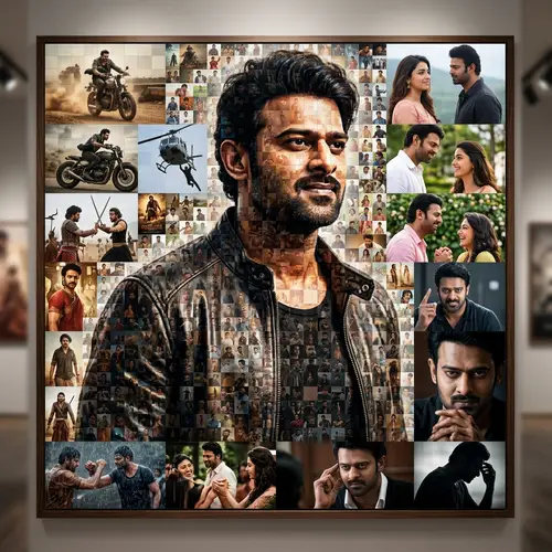 Prabhas-Inspired Mosaic Art: Action, Romance, Dialogue