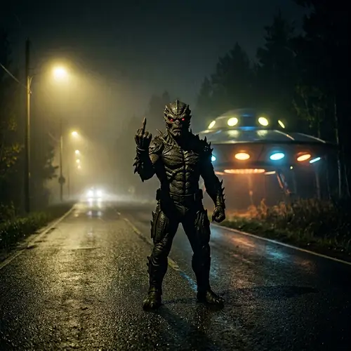 Menacing Alien Encounter on a Foggy Night