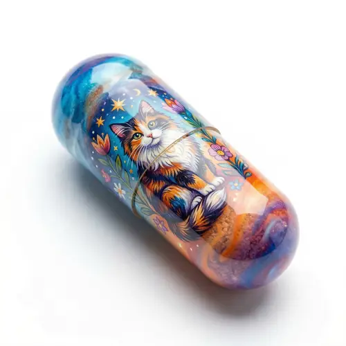 Realistic Colorful Gelatine Capsule with Cat Design