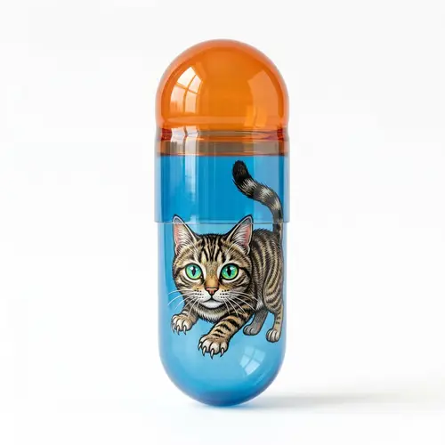 Realistic Colorful Gelatin Capsule with Cat Illustration
