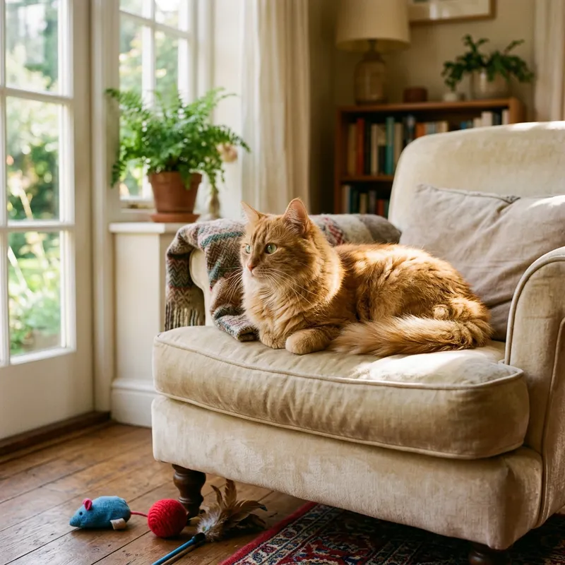 Adorable Ginger Cat Relaxing on Cozy Chair