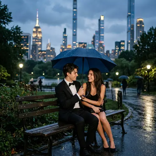 Elegant Couple in NYC Rain: Stylish 18-Year-Olds