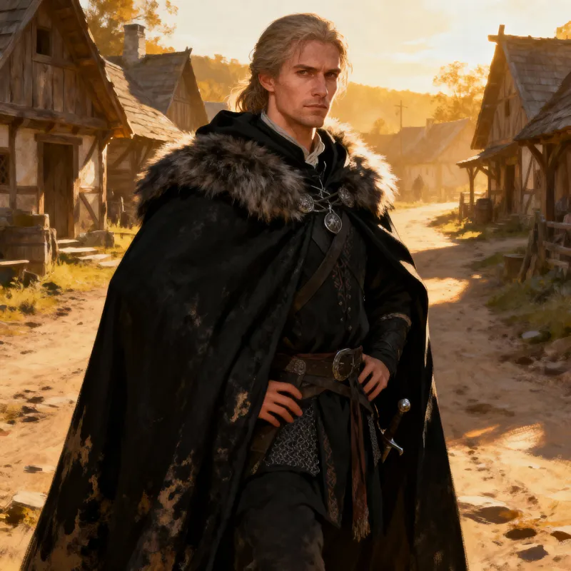 Charismatic Nilfgaardian Peasant in Black Cloak