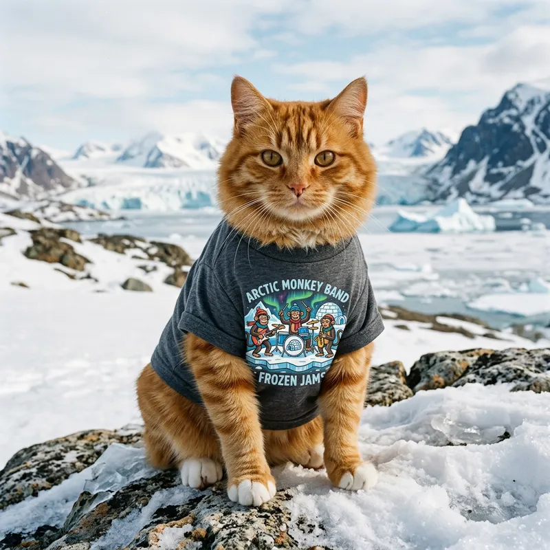 Ginger Cat in Arctic Monkeys Shirt - Cute Feline Fashion Ginger Cat in Arctic Monkeys Shirt - Cute Feline Fashion