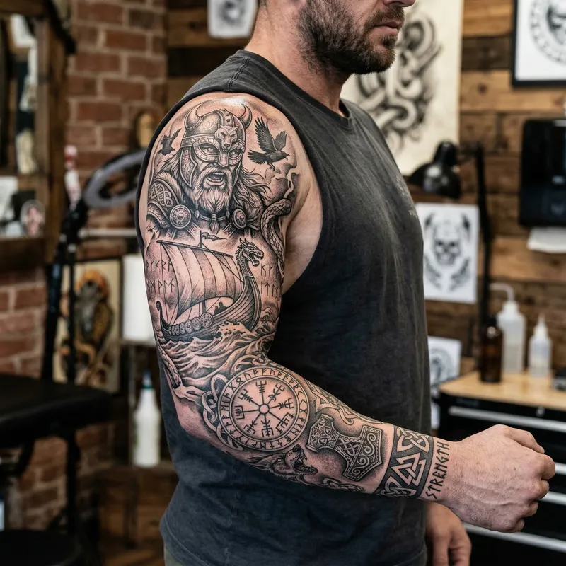 Viking-Inspired Full Sleeve Tattoo Designs