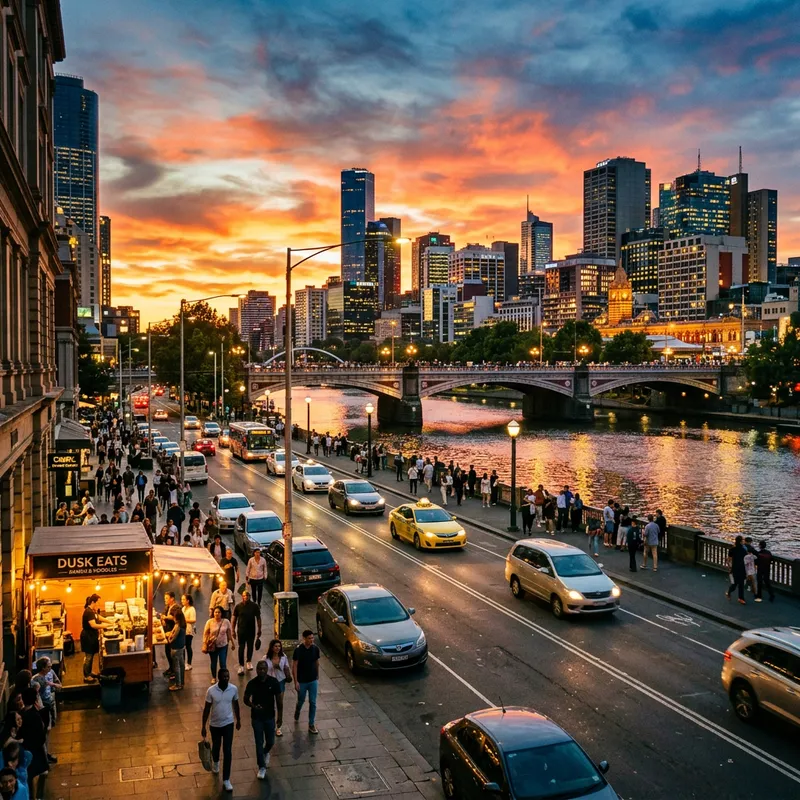 Vibrant Dusk Cityscape with River Views