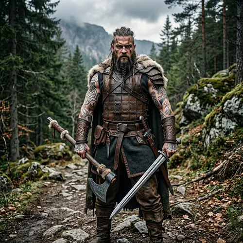 Tattooed Warrior: Sword and Axe Combat