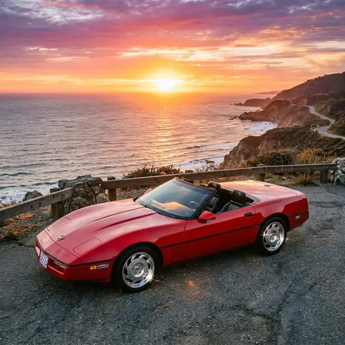 Chevrolet Sedan C4 Convertible on Cliff at Sunset