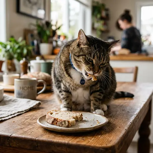 Cat Eating Bread - Cute Feline Snacking Scene