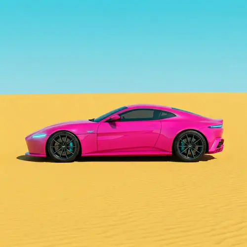 Flat Pink Aston Martin Hypercar in Yellow Desert