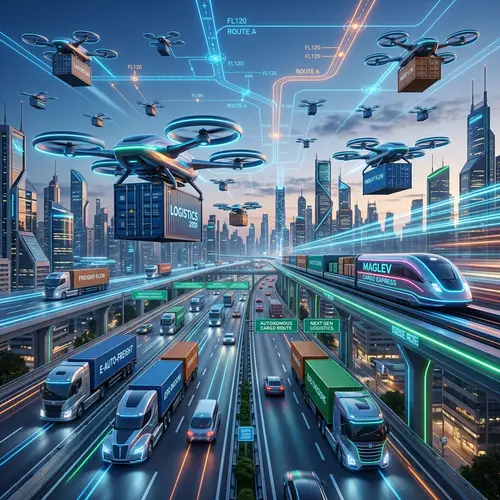 Futuristic Freight Transportation: Advanced Cargo Drones & Electric Trucks