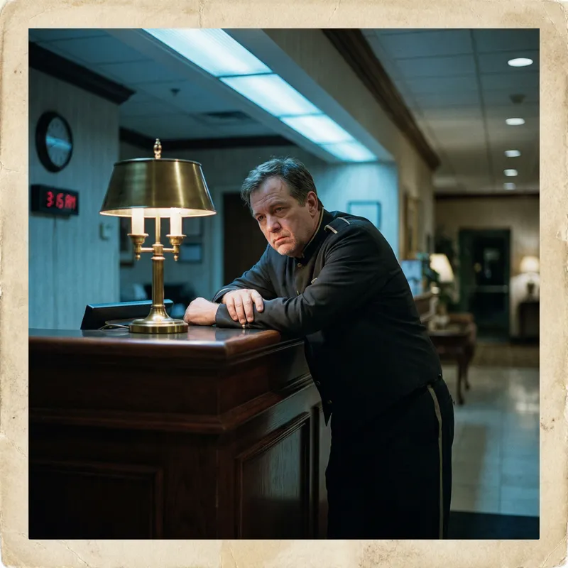 Loneliness of Night Shift: Portrait of a Weary Hotel Employee
