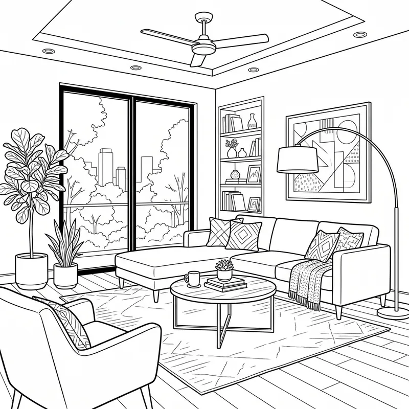Modern Living Room Coloring Page