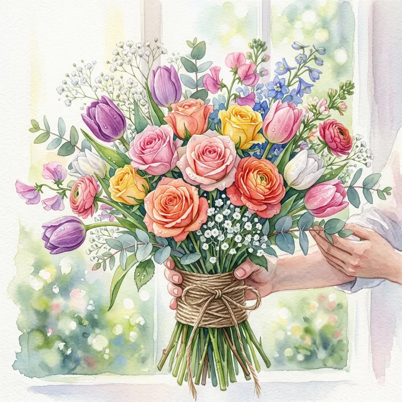 Vibrant Floral Bouquet Watercolor | Colorful Flowers Painting