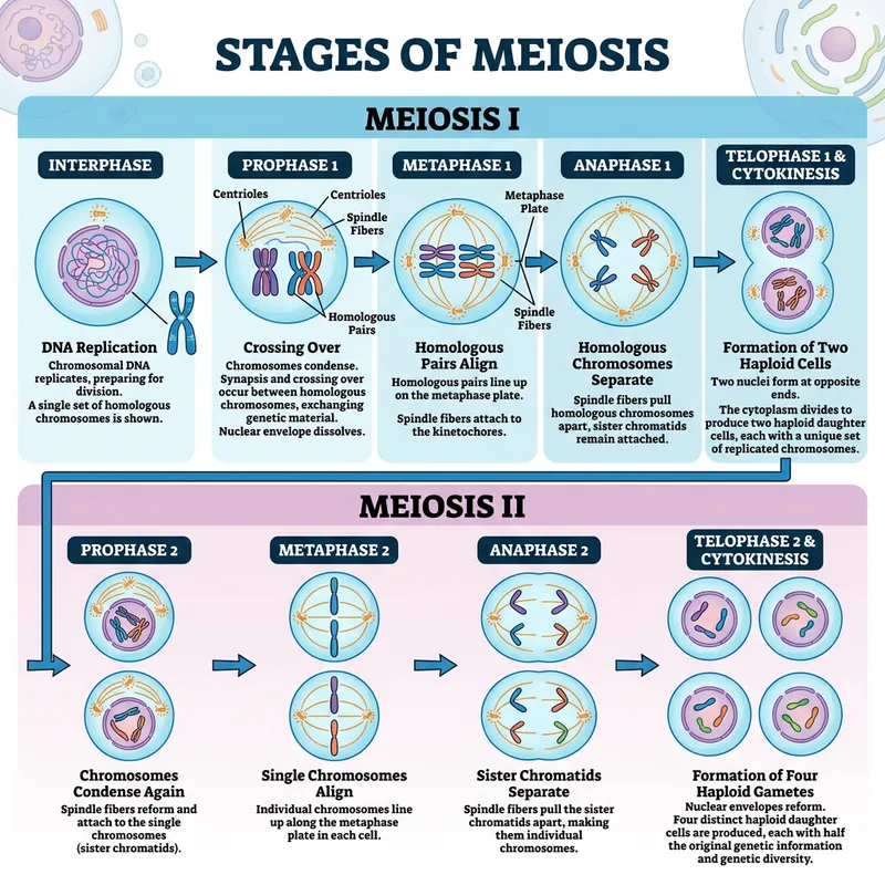 Detailed Stages of Meiosis: From Interphase to Telophase 2