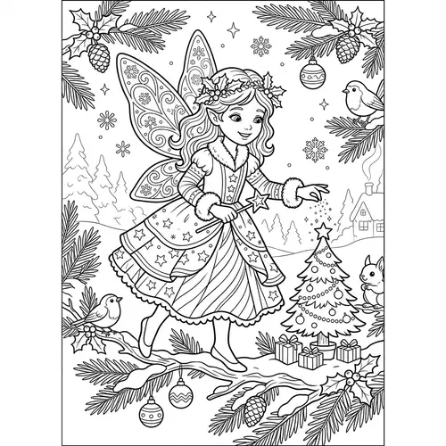 Christmas Fairy Coloring Page for Kids