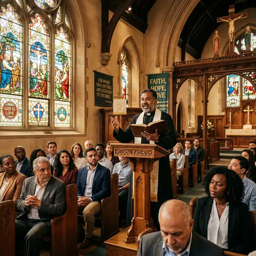 Diverse Church Congregation Engaged in Sermon | Unity & Faith