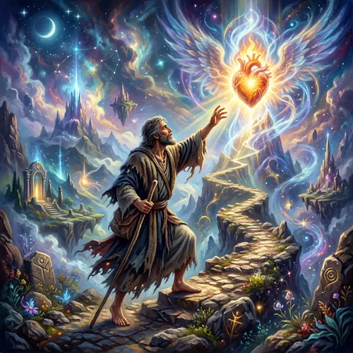 Symbolic Illustration of Spiritual Journey Towards Radiant Heart