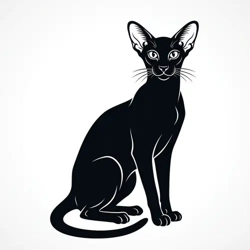 Unique Oriental Cat Digital Art: Sleek Monochromatic Vector Drawing