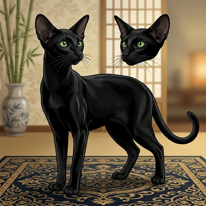 Oriental Cat Black Vector Drawing - Detailed Illustration