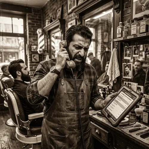 Vintage Barbershop Scene: Middle-Eastern Barber's Busyness
