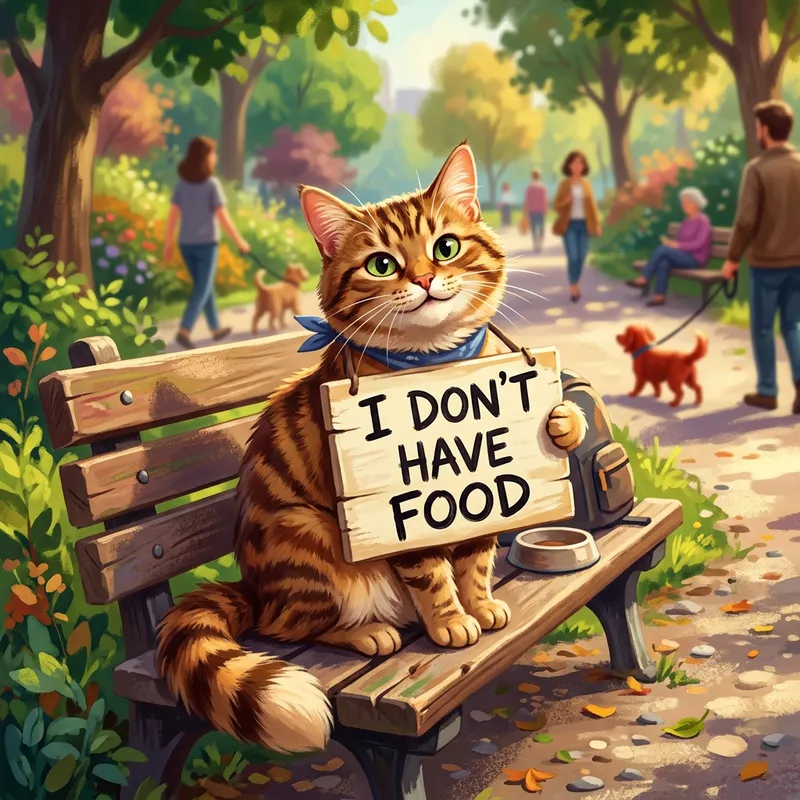 Playful Mischievous Cat | Bright and Vibrant Park Scene